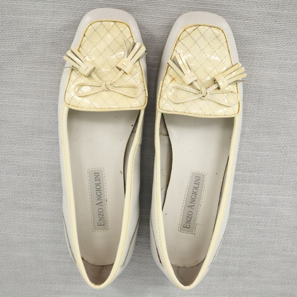 Enzo Angiolini Shoes Womens 5.5 Leather Loafers Gray Beige Lizzia Flats Slip On - Picture 2 of 14